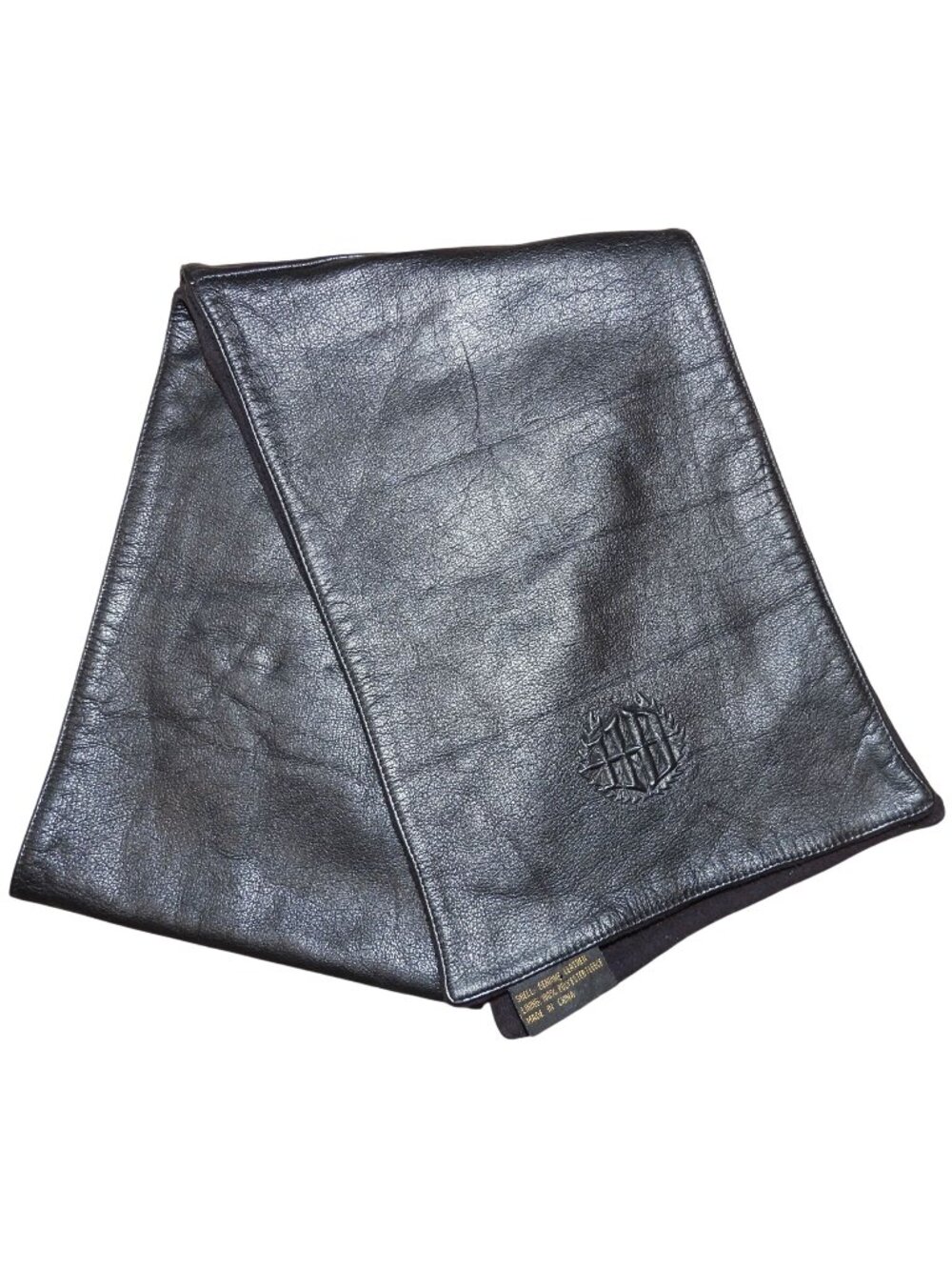 RARE Harley Davidson Leather & Fleece Lined Embossed Scarf Black 50" x 8"